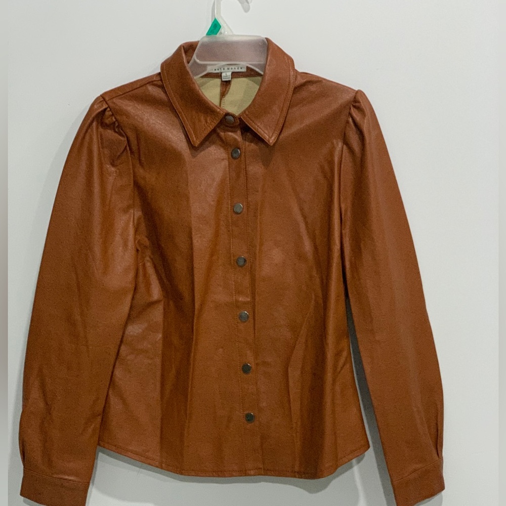 Haute Monde Brown Button up Leather jacket/top